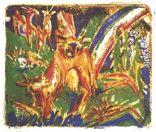 Ernst Ludwig Kirchner Cattles under a rainbow Norge oil painting art